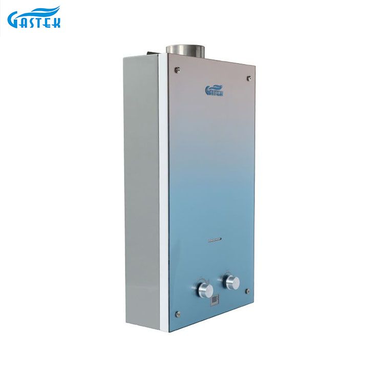 Peralatan Rumah Tangga 6L 10L 12L Jenis Buang Dipasang Di Dinding Panel Kaca Disesuaikan Tankless Gas Instan Geyser untuk Mandi Shower